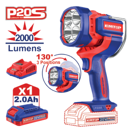 BrightLite Pro 20V Cordless LED Work Lamp, Rechargeable, Portable, Adjustable Brightness